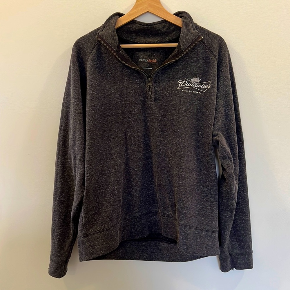 Budweiser King of Beers Quarter Zip Gray Heathered Pullover Large